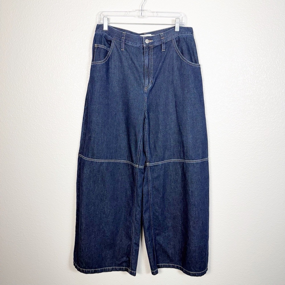 Fabrique Cassia Raw Denim Wide Leg Jeans Size XL Womens Dark Wash Cotton
